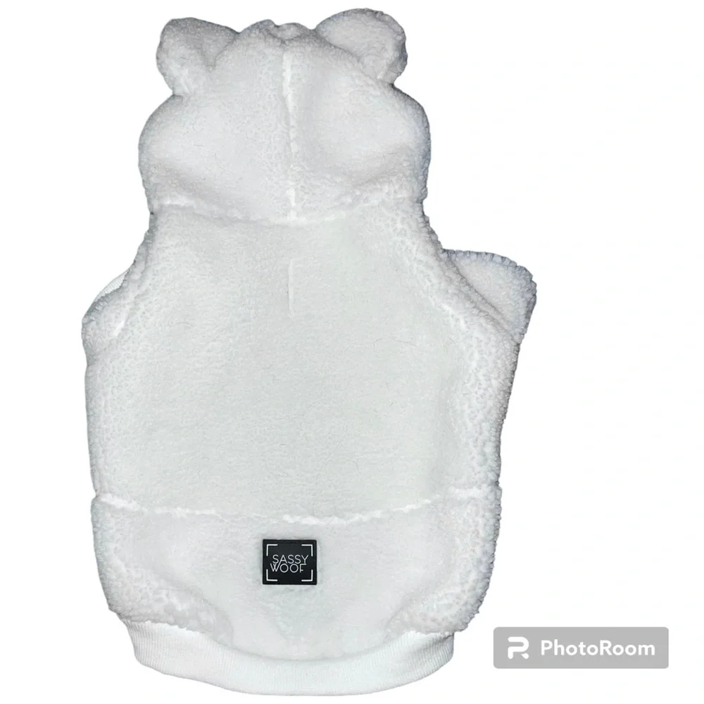 Sassy Woof White Sherpa Winter Dog Bear Ears Hoodie - Size Small